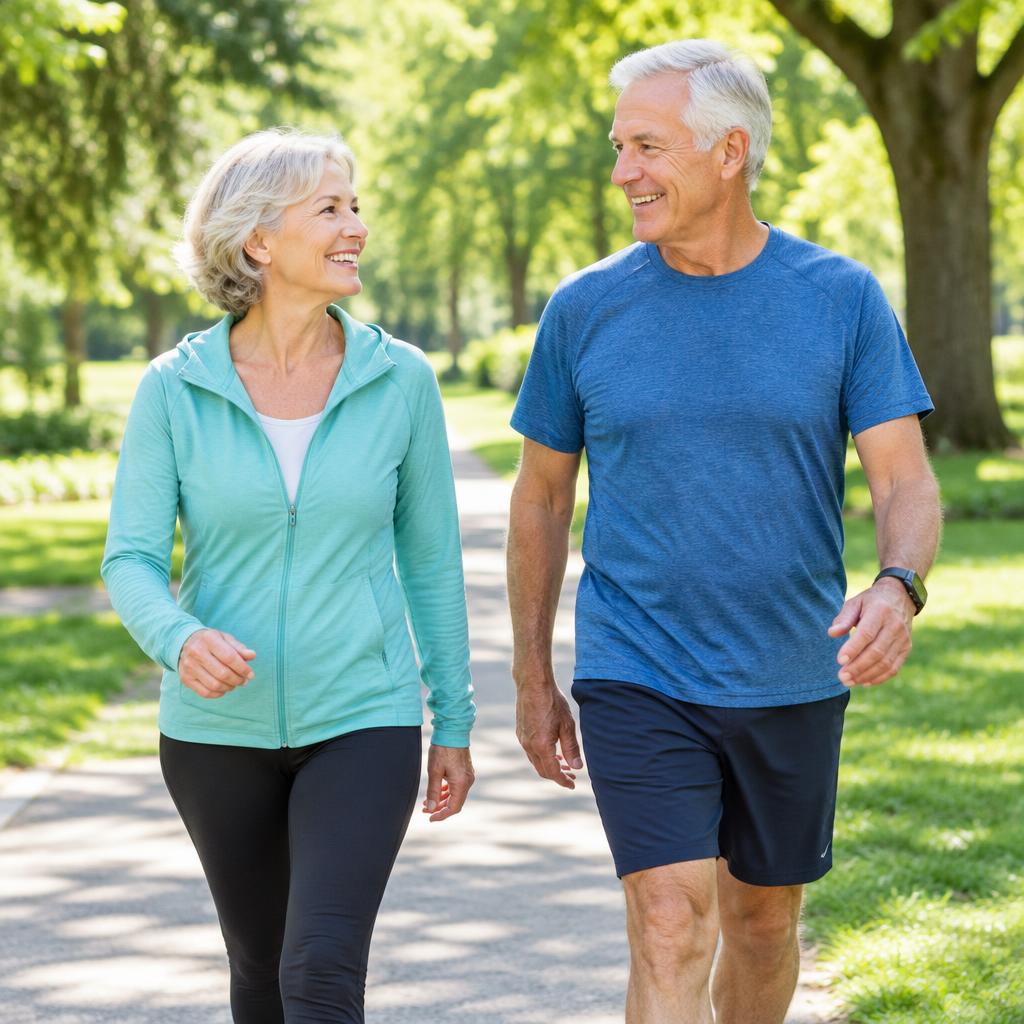 Senior couple walking in a park
